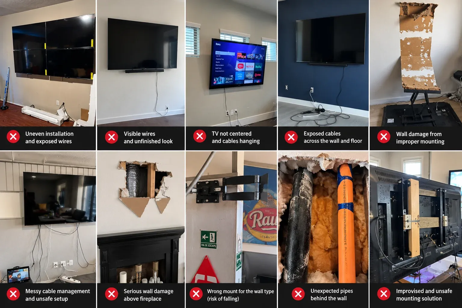 Cheap TV installation fails and improper mounting examples