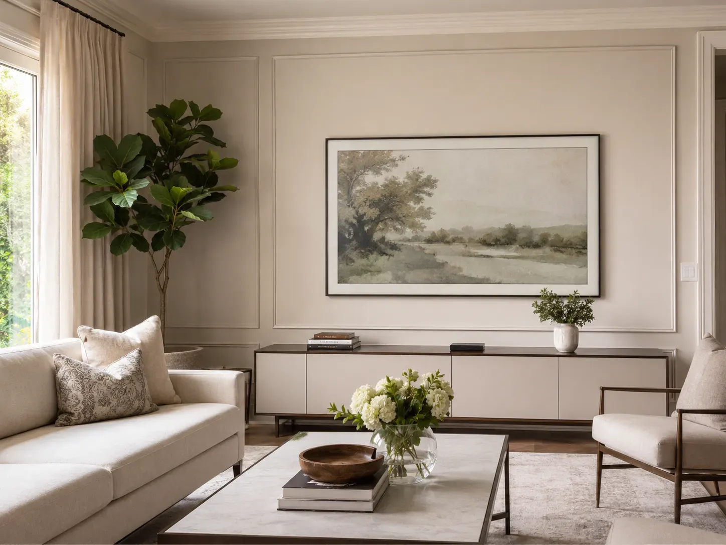 Completed Frame TV installation displaying art