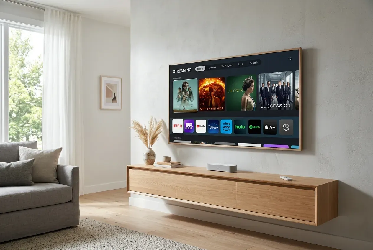 Smart TV home screen with connected devices