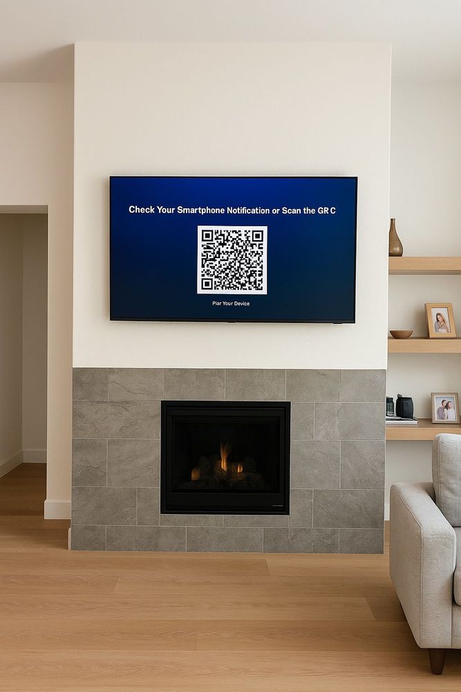 Example: Notification prompt instructing user to check their smartphone or scan a QR code for TV setup.
