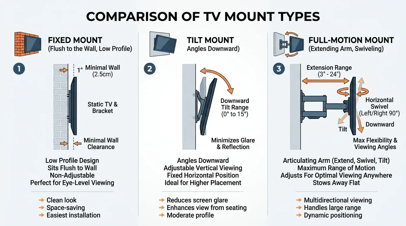 TV Mounts Comparison: Fixed vs Tilt vs Full-Motion